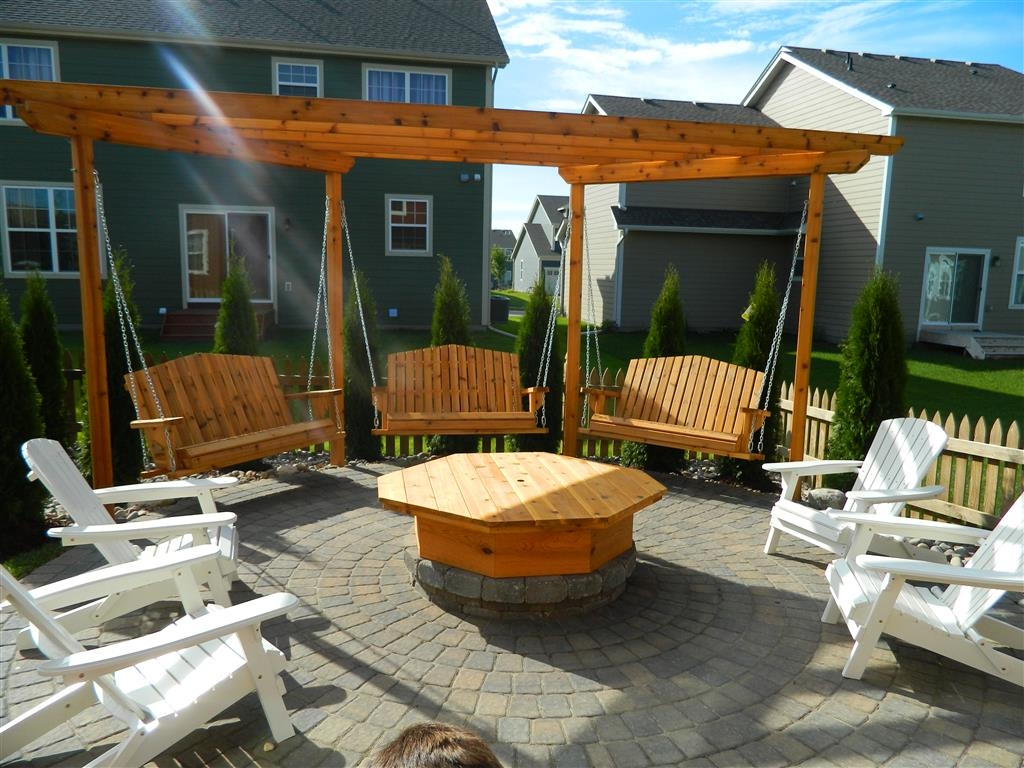 Apple Valley Fire Pit With Pergola Swings Devine Design Hardscapes with regard to size 1024 X 768