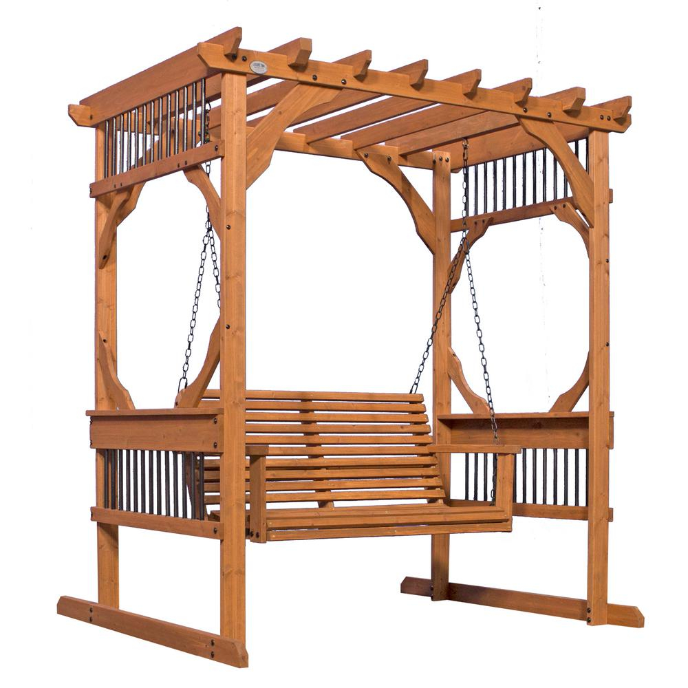 Backyard Discovery 3 Person Wood Patio Pergola Swing In Cedar inside proportions 1000 X 1000