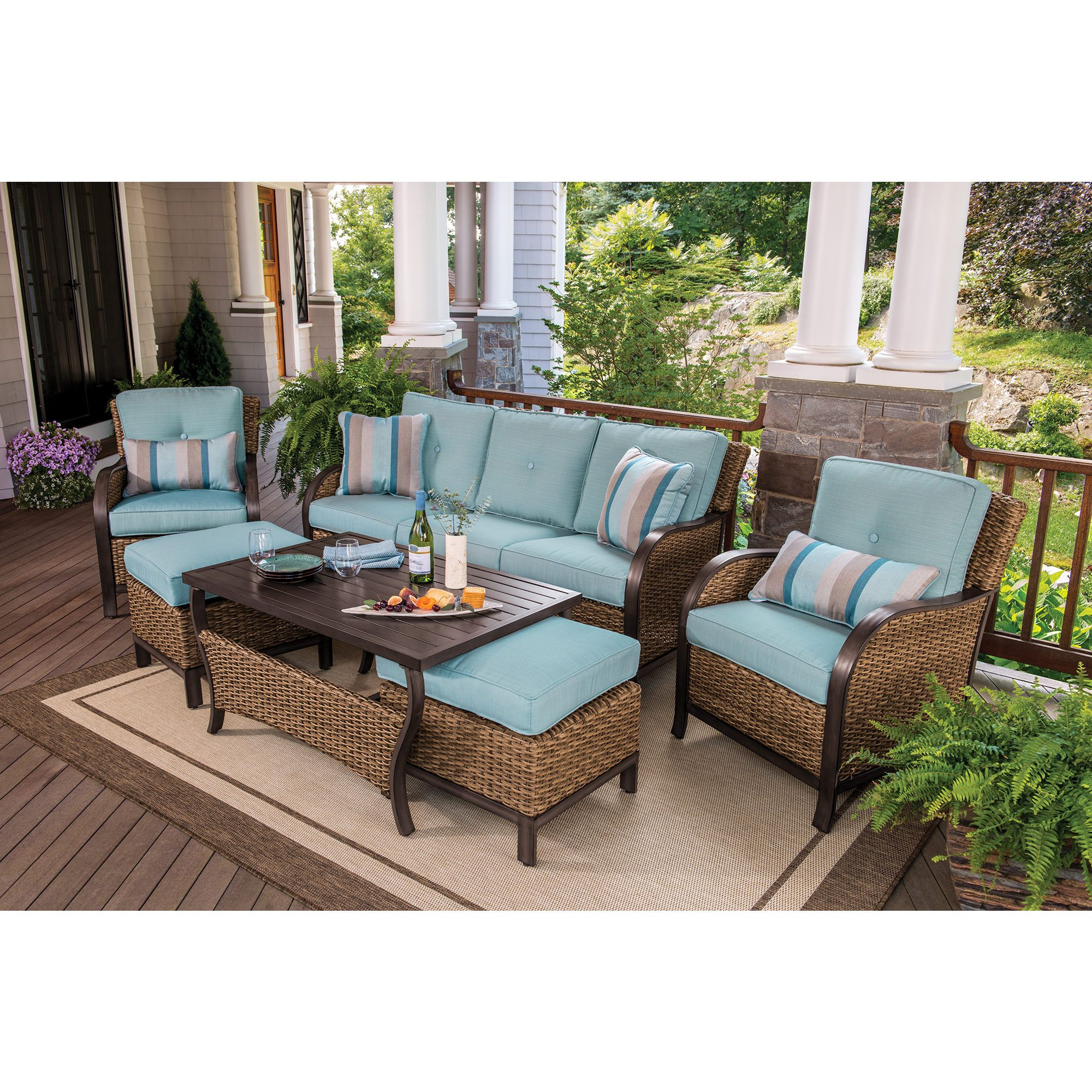 Berkley Jensen Nantucket 6 Piece Wicker Patio Set Bjs Wholesale throughout measurements 2000 X 2000