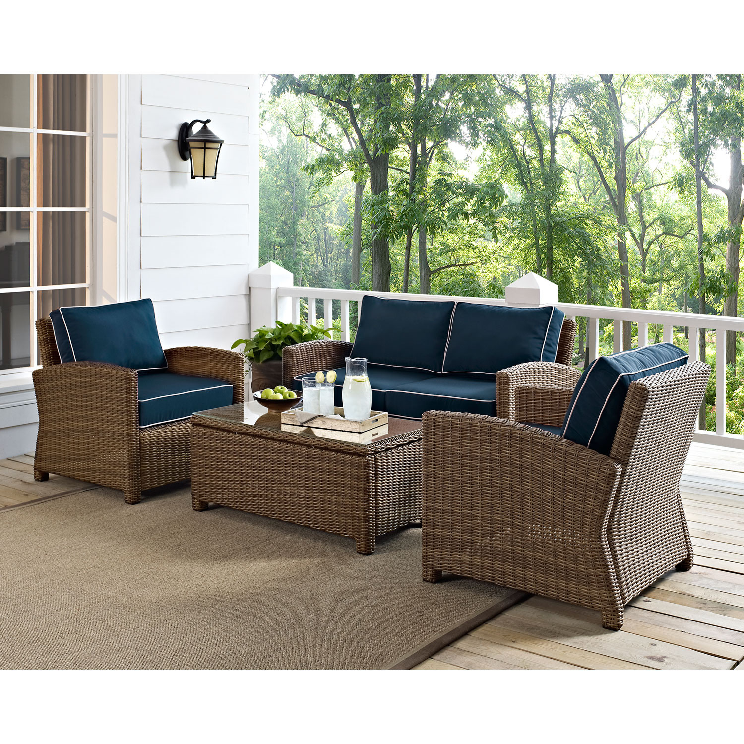 Bradenton 4 Piece Outdoor Wicker Seating Set With Navy Cushions throughout sizing 1500 X 1500