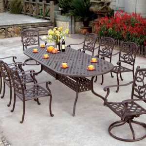 Darlee Santa Monica 9 Piece Cast Aluminum Patio Dining Set With Oval for dimensions 1498 X 1498