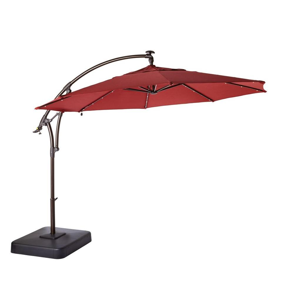 Hampton Bay 11 Ft Led Round Offset Patio Umbrella In Chili Red in proportions 1000 X 1000