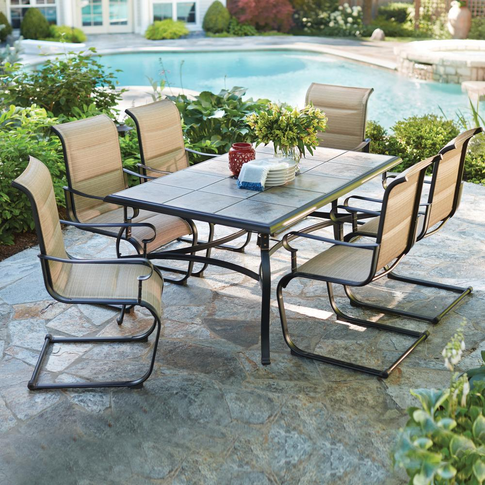 Hampton Bay Belleville 7 Piece Padded Sling Outdoor Dining Set pertaining to dimensions 1000 X 1000