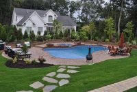 Landscaped Backyard Design With Free Form Vinyl Pool Spillover Spa with size 4288 X 2848