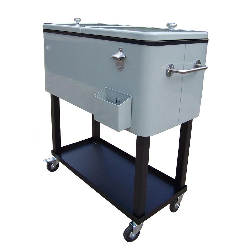 Oakland Living 80 Qt Steel Metallic Silver Patio Cooler Cart 90010 pertaining to proportions 1000 X 1000