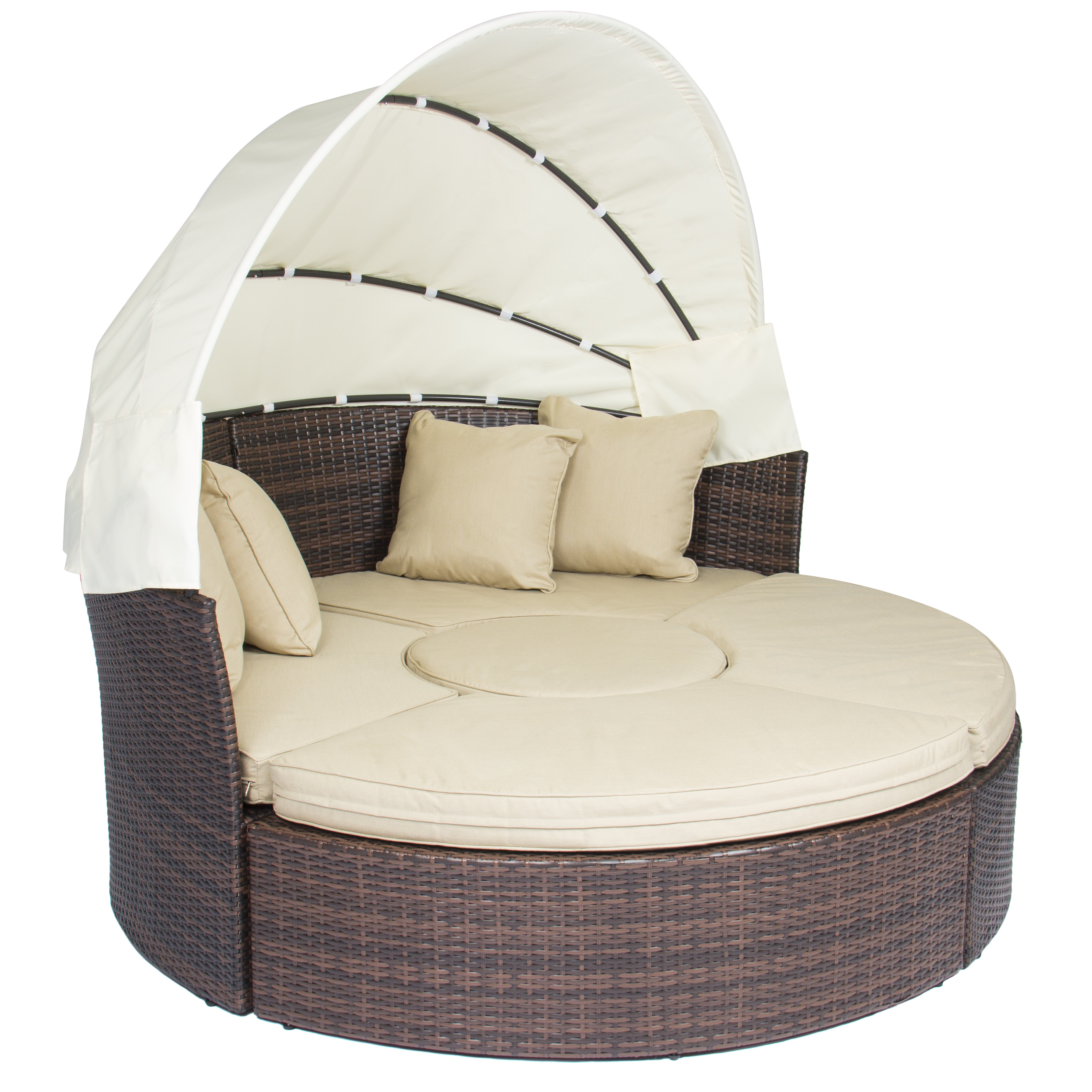 Outdoor Patio Sofa Furniture Round Retractable Canopy Daybed Brown for measurements 2600 X 2600