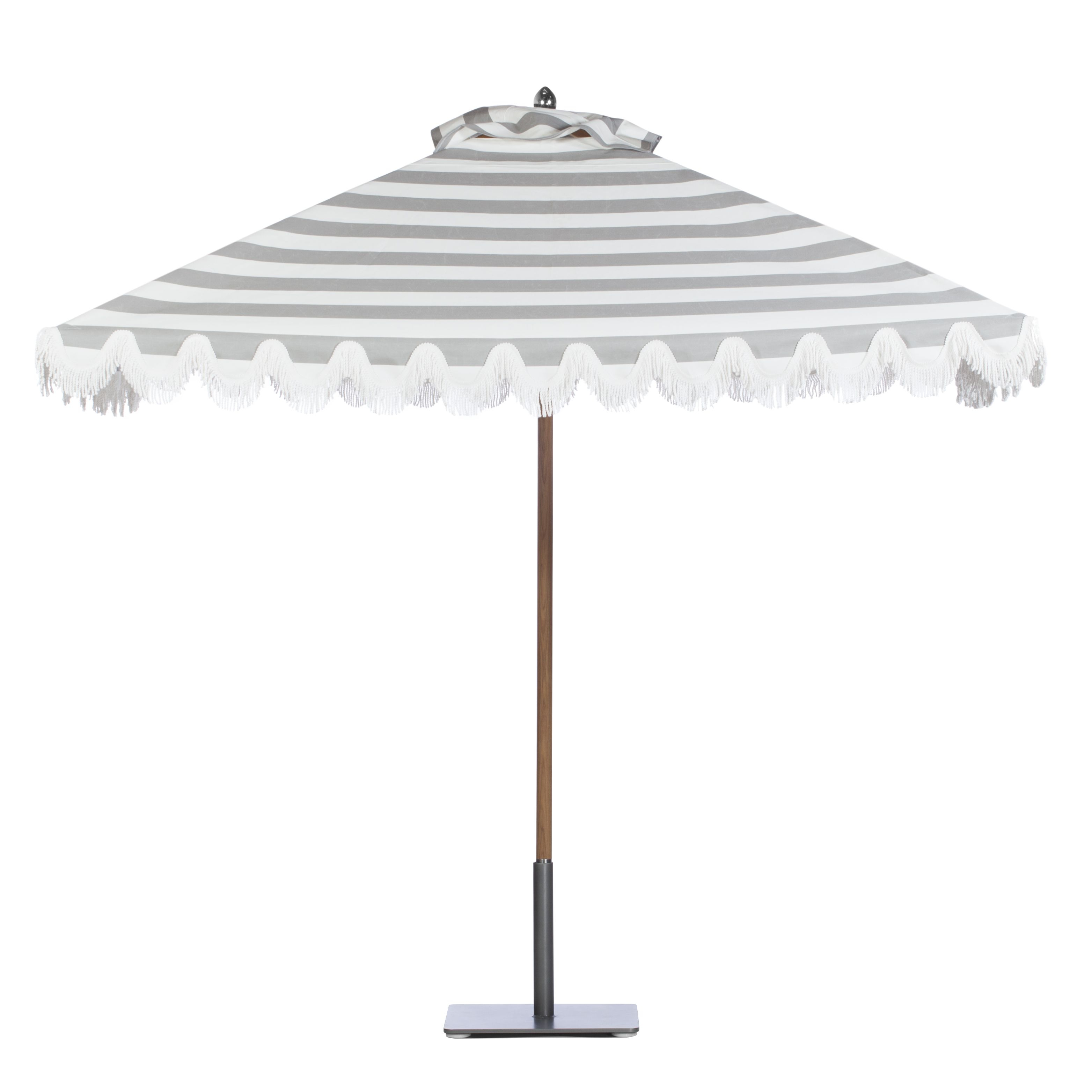 Riviera Teak Umbrella In Cabana Grey Stripe With Stainless Steel within dimensions 3127 X 3127