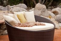 Round Resin Wicker Outdoor Chaise Lounge With Pillows And Rock Large throughout size 1568 X 1571