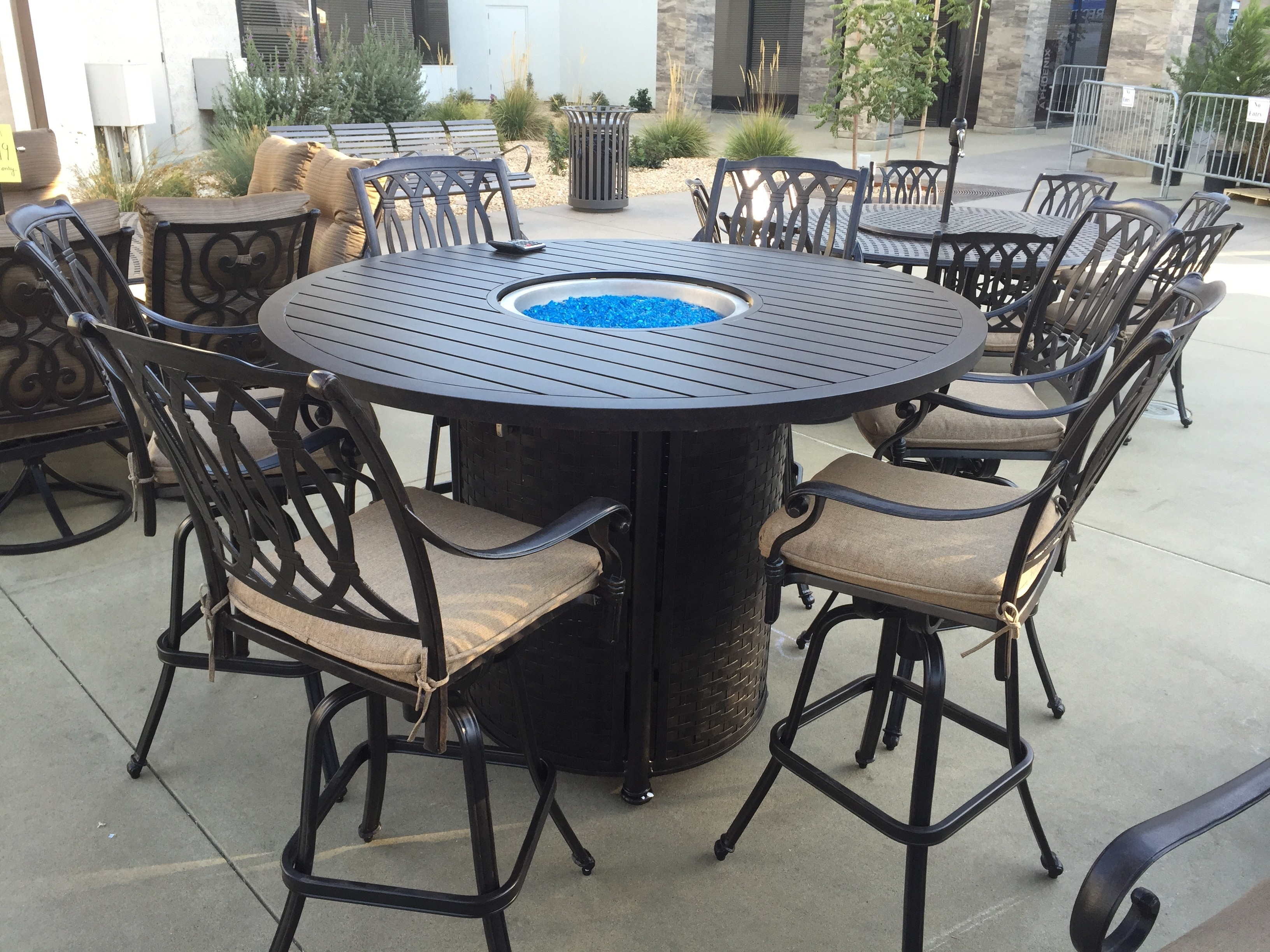 San Marcos 7 Piece Bar Height Patio Set With Fire Pit 71 Inch Round pertaining to measurements 3264 X 2448