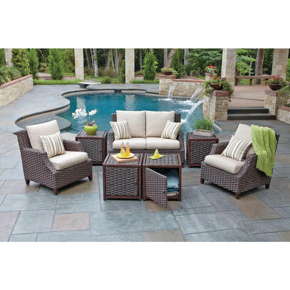 Woodard Worldwide Santa Monica 7 Piece Patio Seating Set With Beige with dimensions 1000 X 1000