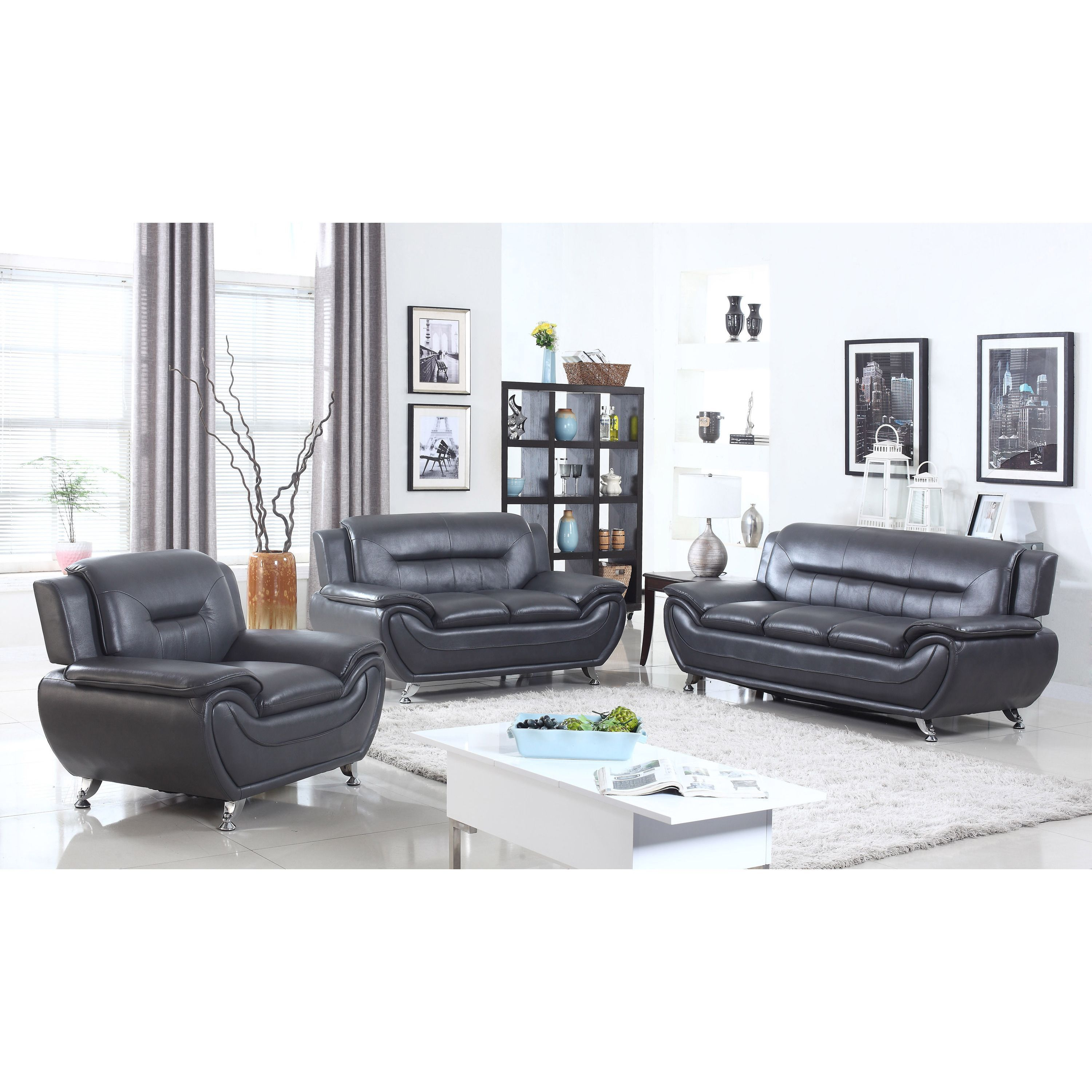 Alice Faux Leather Modern Living Room Set 3 Piece Brown in dimensions 3000 X 3000