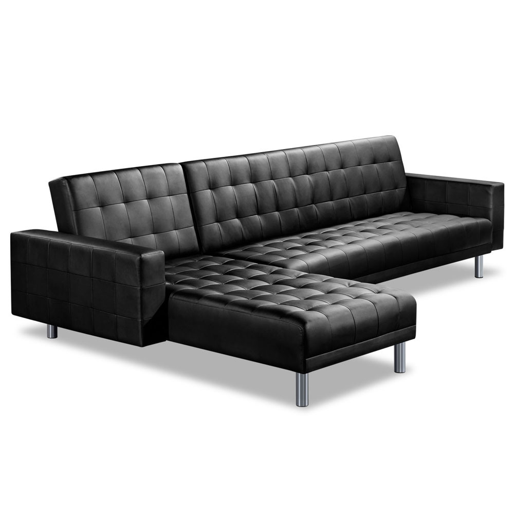 Black Cooper 4 Seater Faux Leather Sofa Bed in measurements 1000 X 1000
