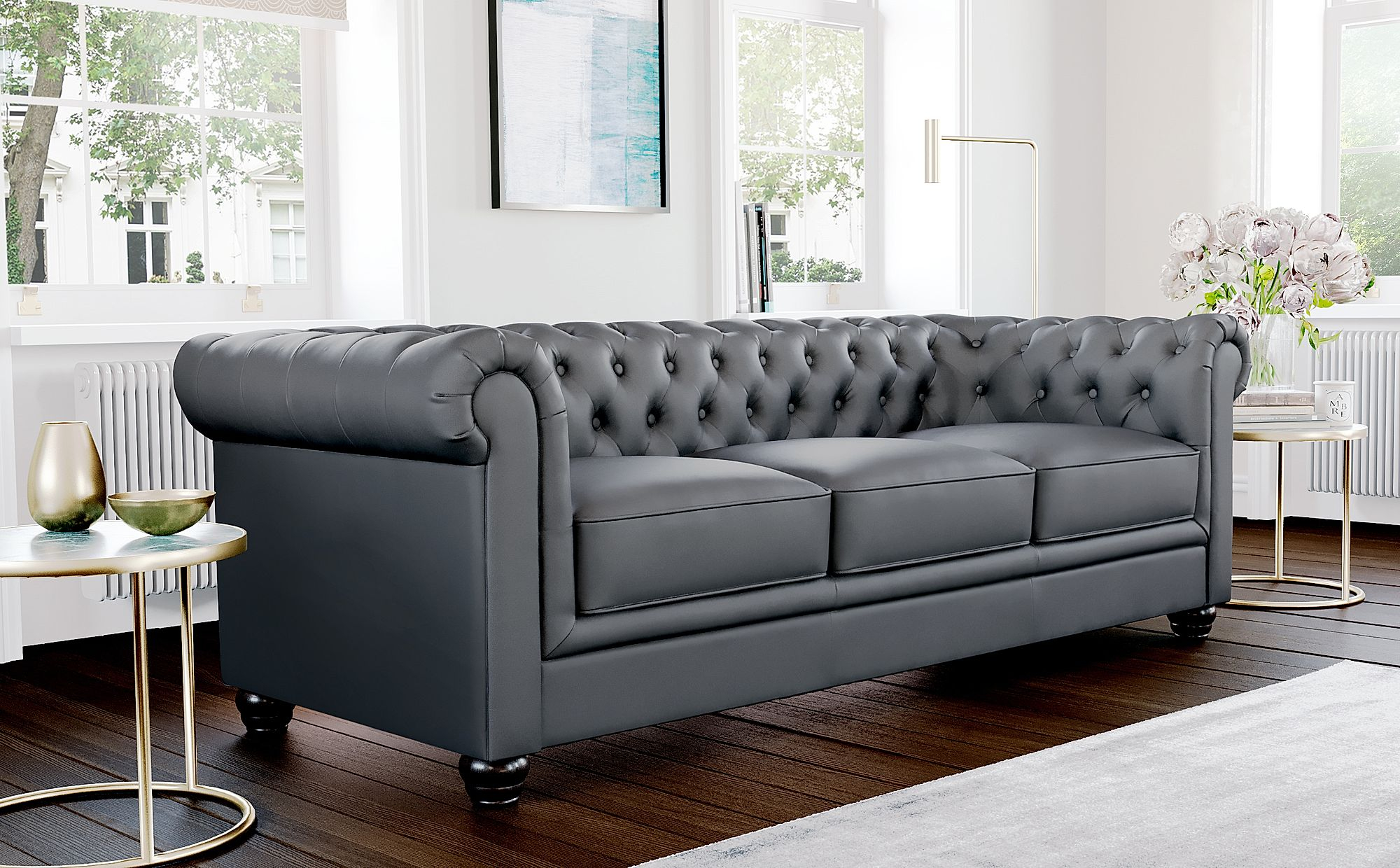 grey vintage leather chesterfield sofa