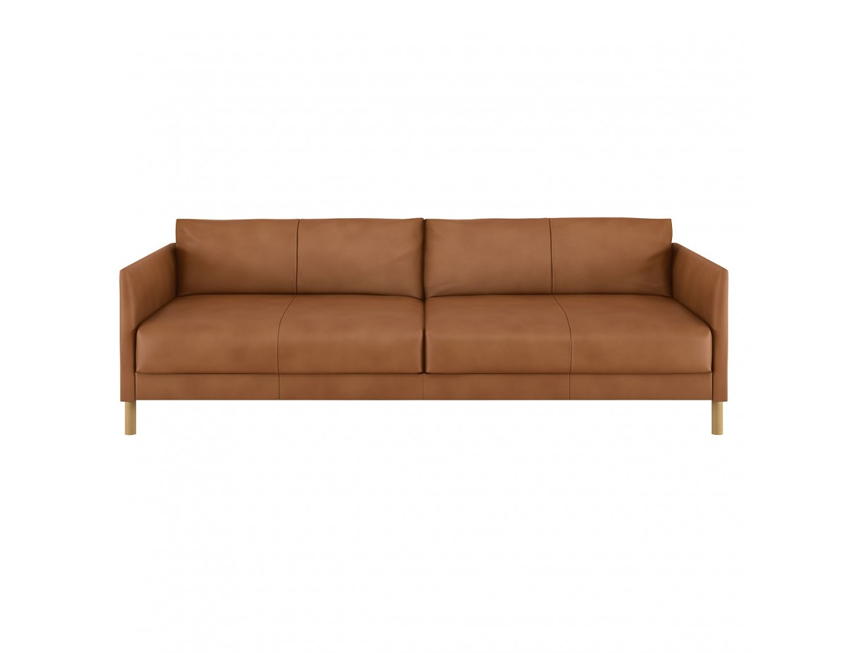Hyde Tan Premium Leather 3 Seater Sofa Bed Wooden Legs within size 1200 X 925
