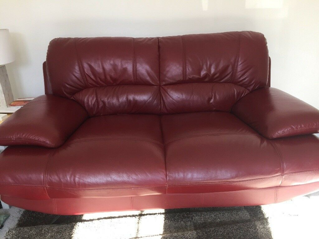 Large Two Seater Red Leather Sofa In Alnwick Northumberland with sizing 1024 X 768