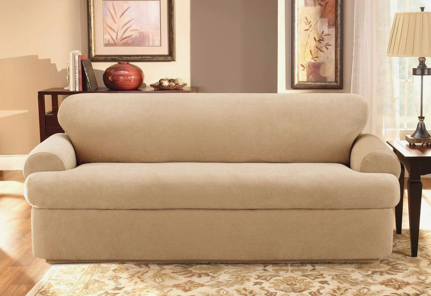 Stretch Pique Three Piece Fullsize Sleeper Sofa Slipcover 60 • Patio Ideas