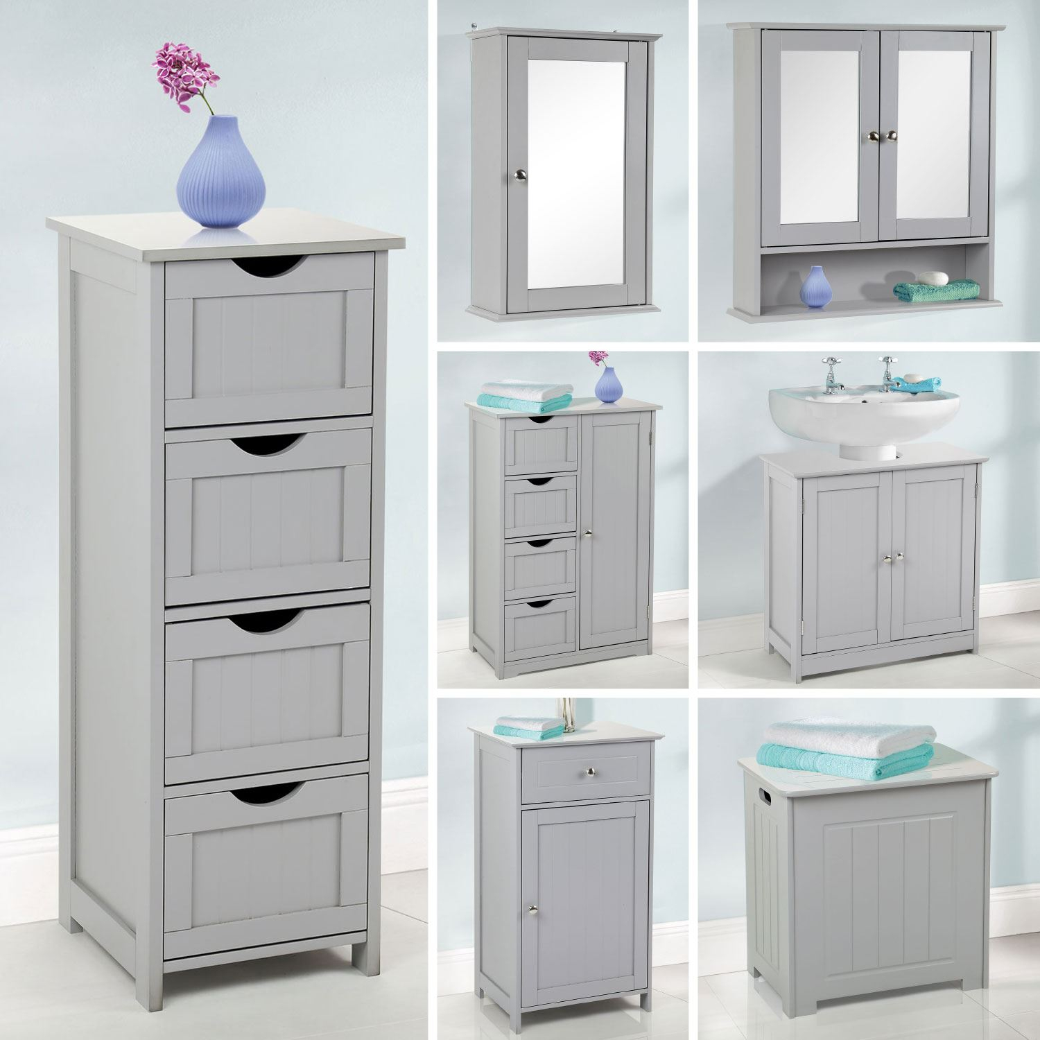 Details About Grey Wooden Bathroom Furniture Range Storage Cabinet Cupboard Under Sink Mirror with size 1500 X 1500
